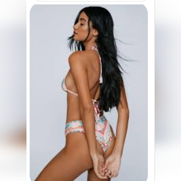 Nasty Gal Floral Boarder Boho Print Tassel Beaded  Bikini Swimsuit Set Size 8 - Picture 3 of 10